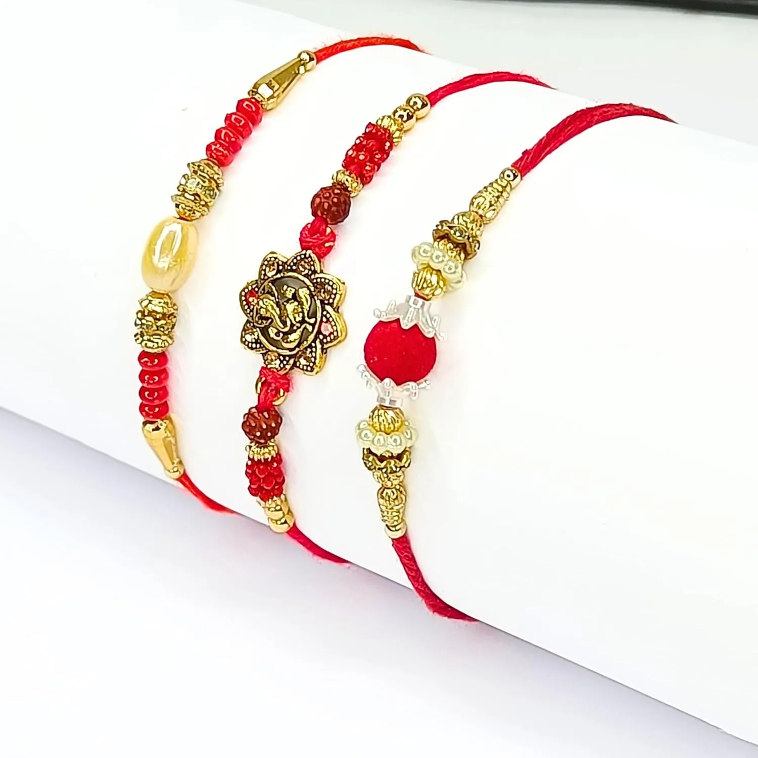 3 Pc Rakhi for Brother Bhaiya Bhabhi Lumba Rakhi Traditional Handmade Assorted Designer Rakhi Set Rakhi Thread Rakhdi Bracelets Rakshabandhan Gifting Gift