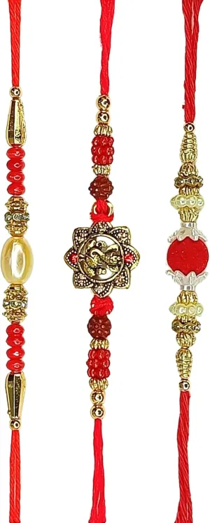 3 Pc Rakhi for Brother Bhaiya Bhabhi Lumba Rakhi Traditional Handmade Assorted Designer Rakhi Set Rakhi Thread Rakhdi Bracelets Rakshabandhan Gifting Gift