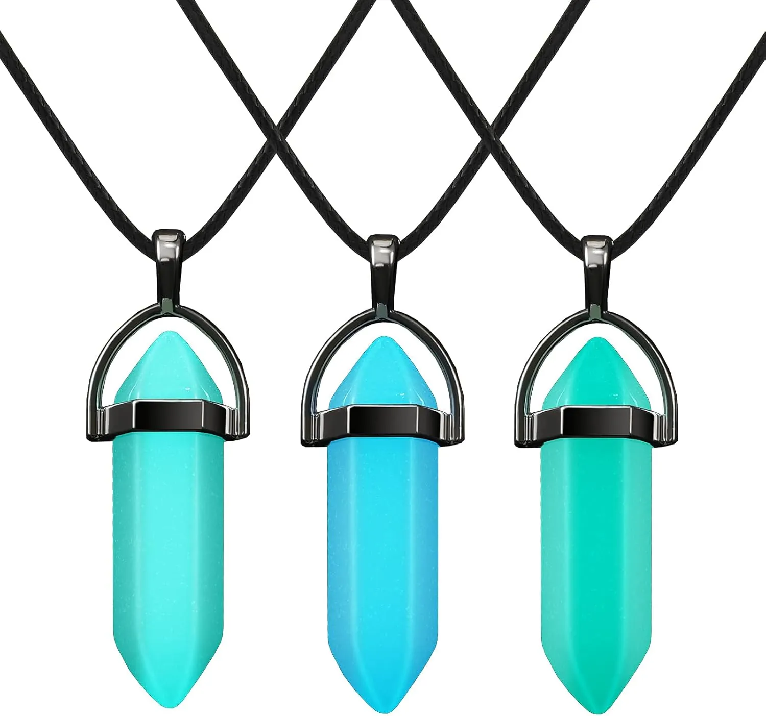 3 Pieces Halloween Luminous Fluorescent Crystal Necklaces Glow in the Dark Crystal Pendant Necklaces Hexagonal Gemstone Chain Necklaces