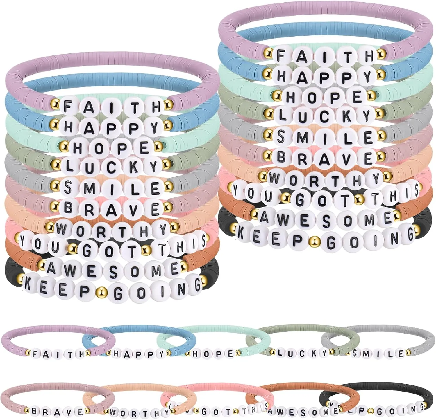 30 Pcs Motivational Bracelets Bulk Inspirational Friendship Bracelets Affirmation Gifts for Graduation Mental Health
