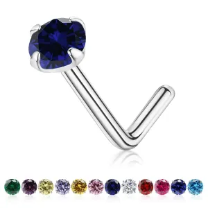 3mm Birthstone Nose Stud 20g Round Tiny CZ Nose Piercing Jewelry For Women Men, S925 Silver Hypoallergenic Nose Stud, L Shaped Handmade Nose Rings (Silver, Sep Sapphire)