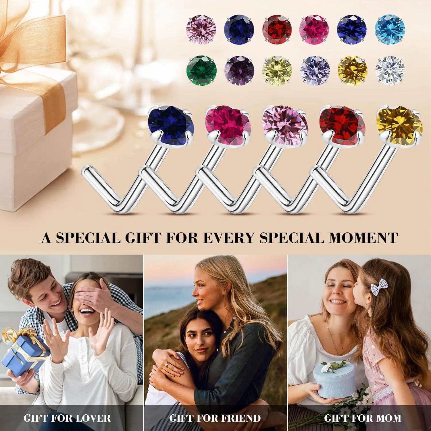 3mm Birthstone Nose Stud 20g Round Tiny CZ Nose Piercing Jewelry For Women Men, S925 Silver Hypoallergenic Nose Stud, L Shaped Handmade Nose Rings (Silver, Sep Sapphire)
