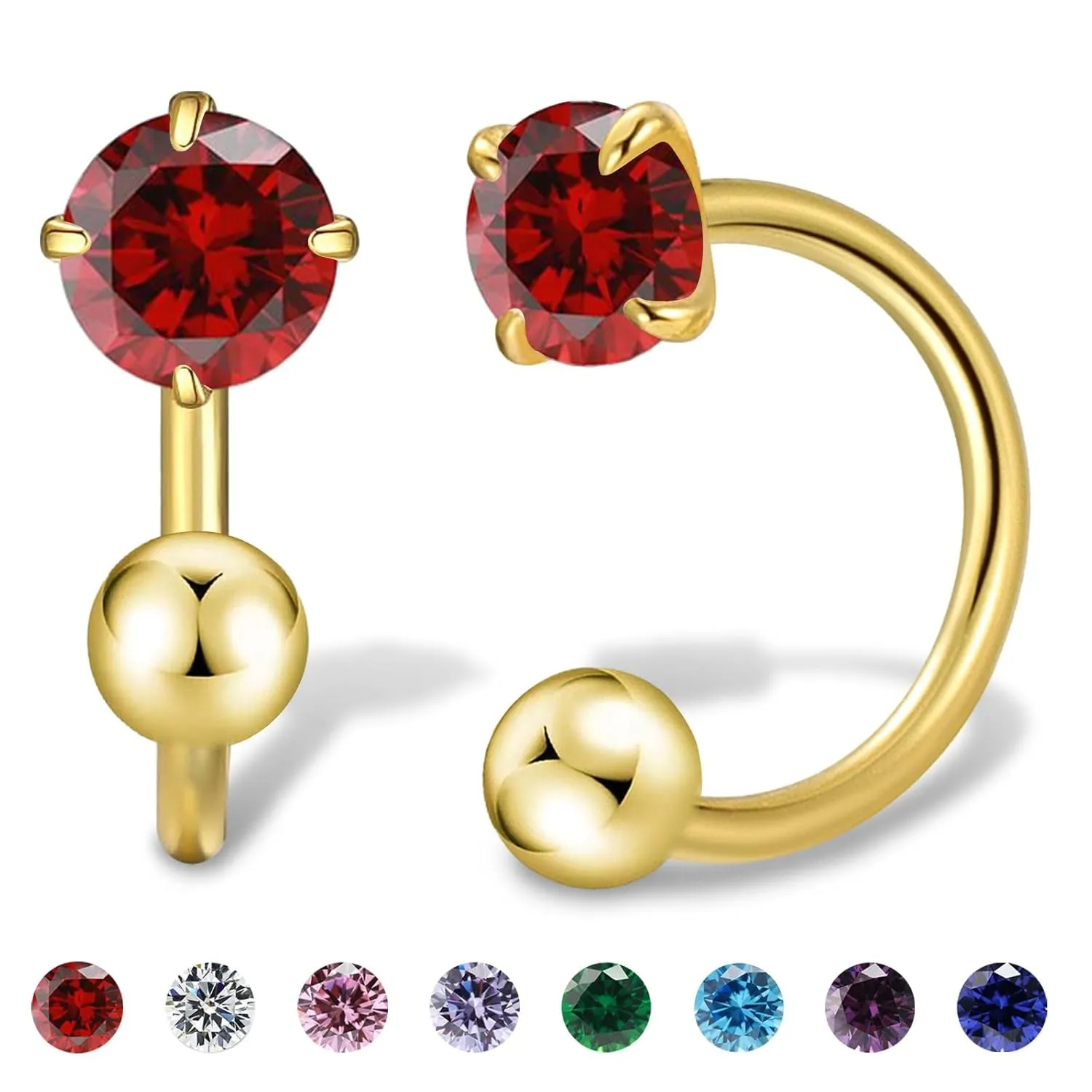 3mm Small Huggie Half Hoop Earrings for Women Men Girls Hypoallergenic Minimalist Tiny Cartilage Stud Earrings with Ball Screw Back Dainty Colored CZ Earrings Jewelry Gift(Red,Gold)