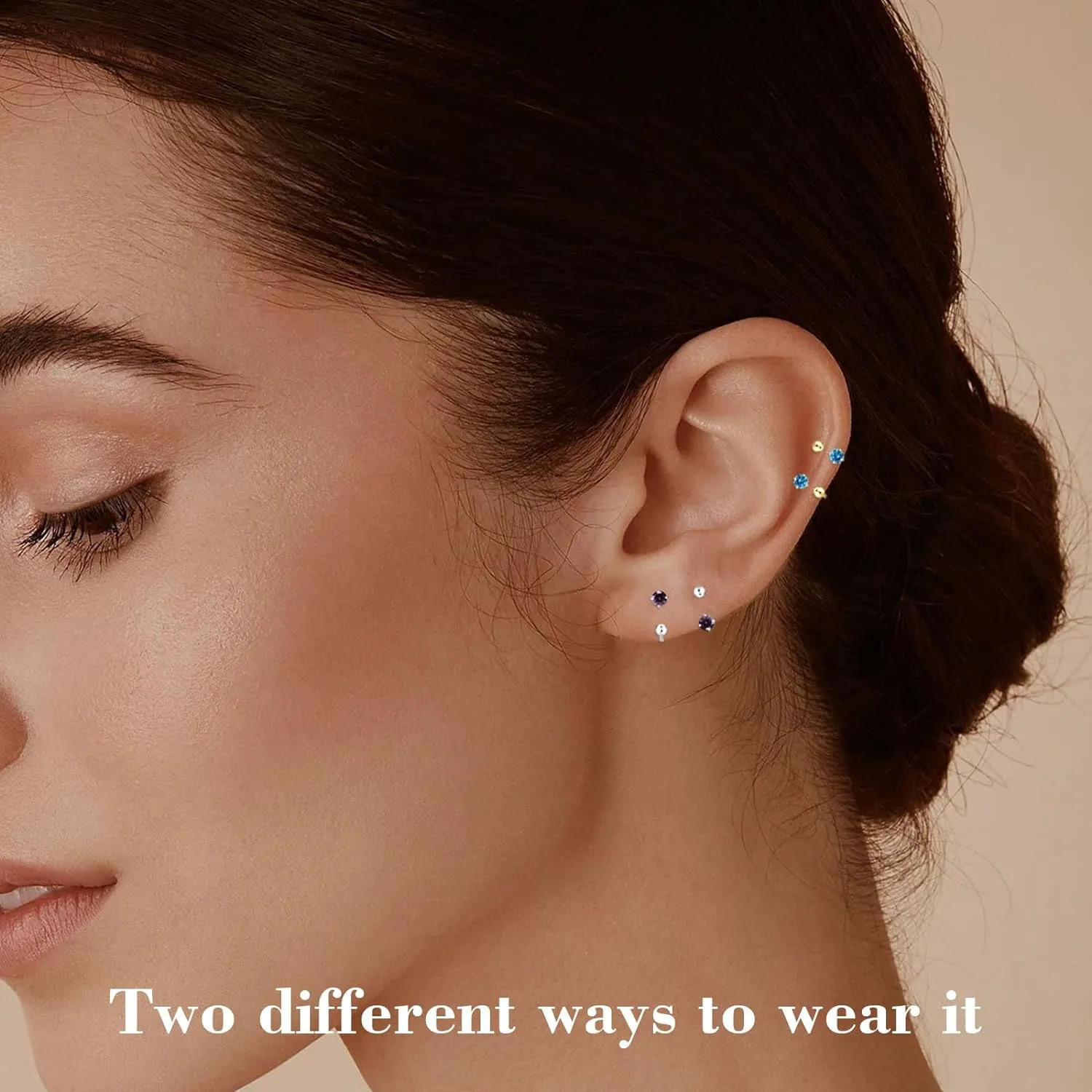 3mm Small Huggie Half Hoop Earrings for Women Men Girls Hypoallergenic Minimalist Tiny Cartilage Stud Earrings with Ball Screw Back Dainty Colored CZ Earrings Jewelry Gift(Red,Gold)