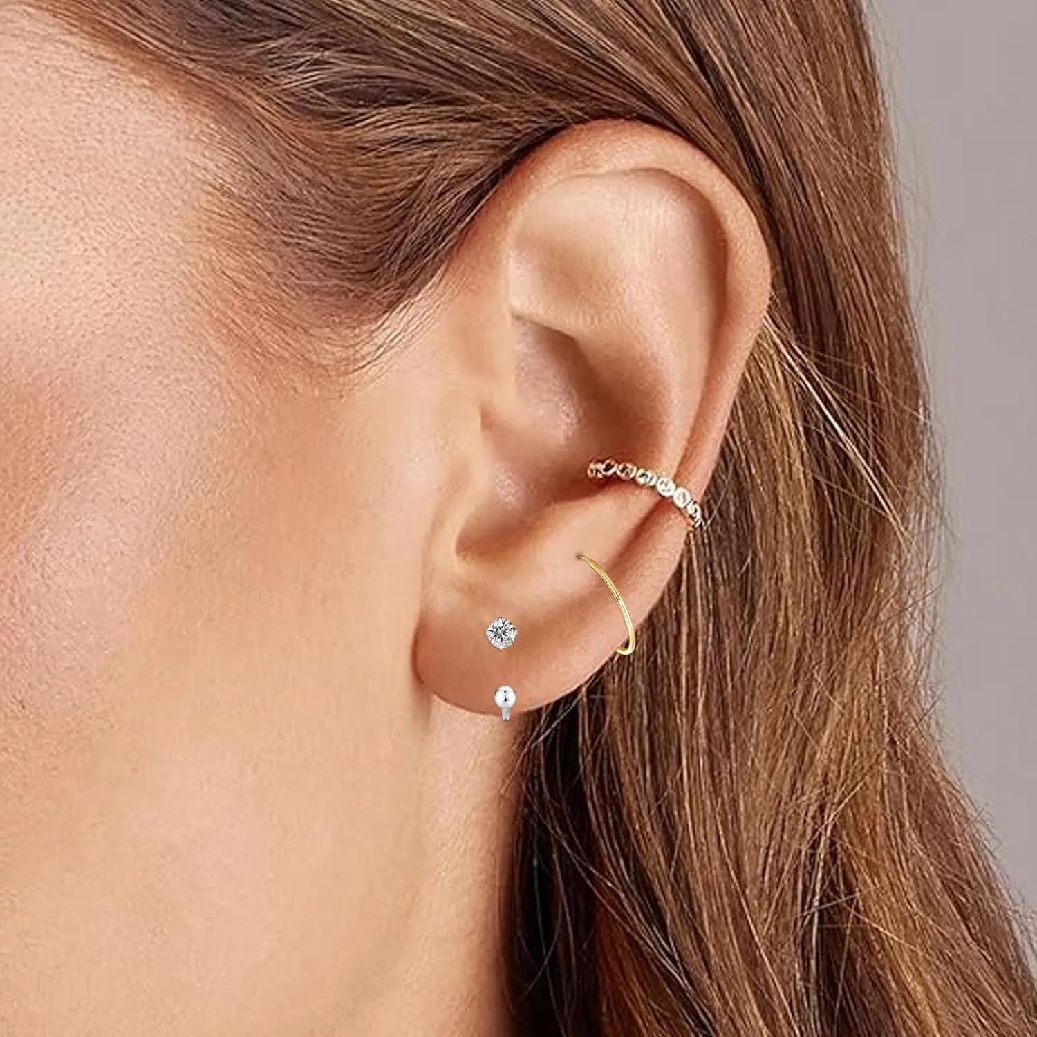 3mm Small Huggie Half Hoop Earrings for Women Men Girls Hypoallergenic Minimalist Tiny Cartilage Stud Earrings with Ball Screw Back Dainty Colored CZ Earrings Jewelry Gift(Red,Gold)