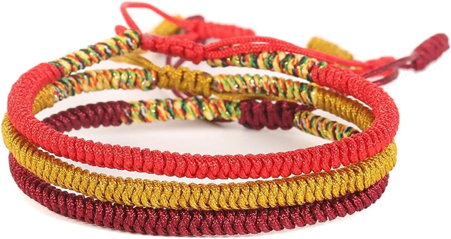 3PCS Handmade Tibetan Buddhist Lucky Bracelet Red Rope Bracelet Red Color Bracelets Matching Bracelets