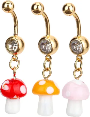3pcs Mushroom Navel Belly Button Rings Belly Piercing Jewelry Solid Metal Navel Rings for Women Random Style