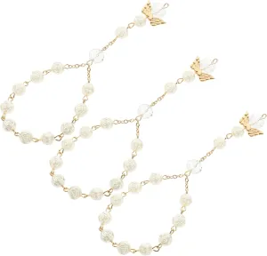 3Pcs Rose Beads Prayer Bracelet with Angel Wing Pendant Lightweight Religious Rosary String for Women for Worship and Daily Wear