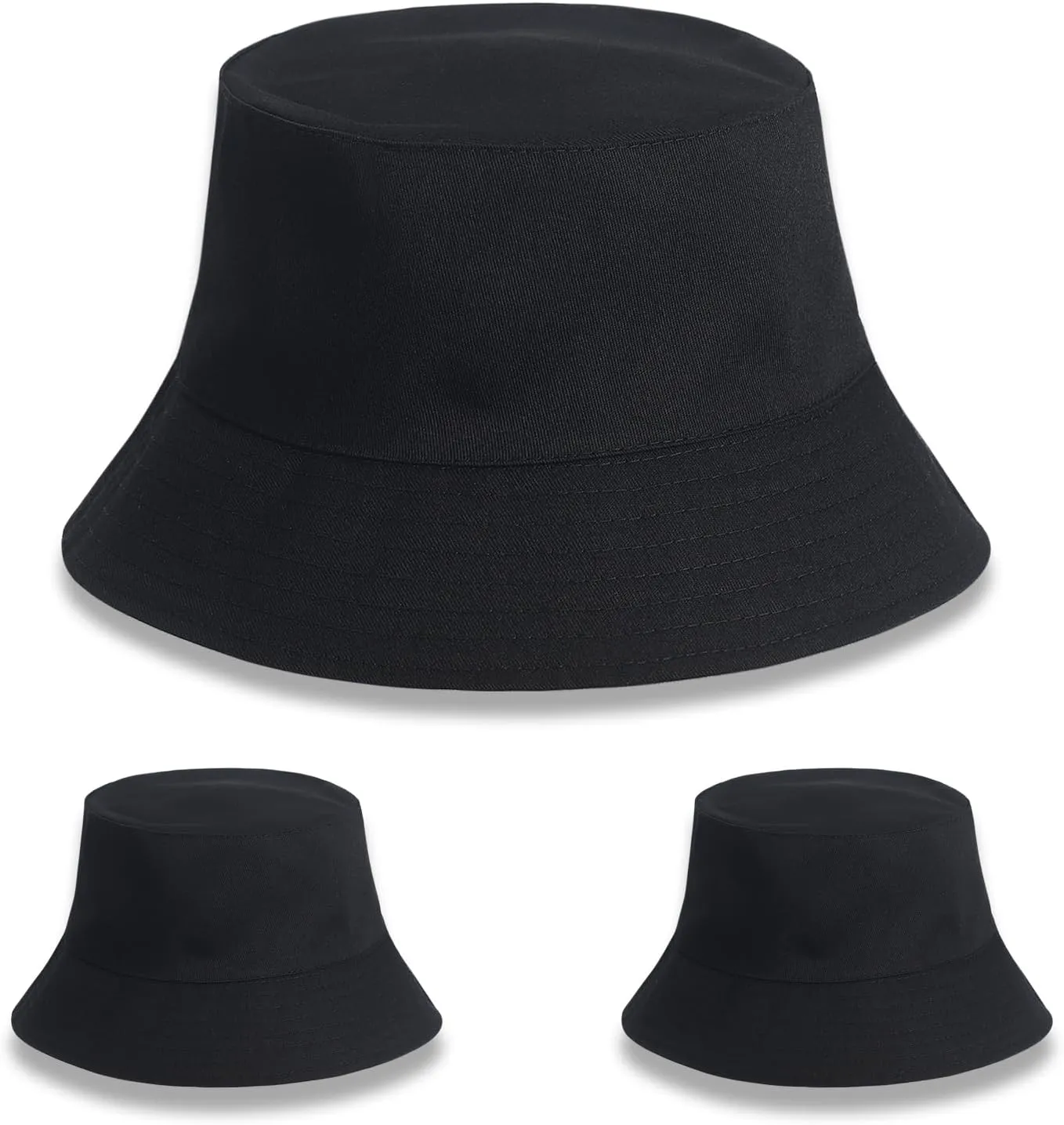3PCS Unisex Plain Black Buckets Hats Blank for Women Men Bucket Hat Bulk Blank Sun Hat for Beach Fishing Outdoor Camping Sun Cap Adult DIY Logo Hand Draw Print Heat Transfer