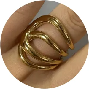 4-in-1 Chunky Interlocked Band Statement Rings for Women, 18K Gold/Silver Plated Crossover Multi-Band Stackable Rings, Non Tarnish Waterproof Fashion Gold Jewelry, Size 6 7 8 9