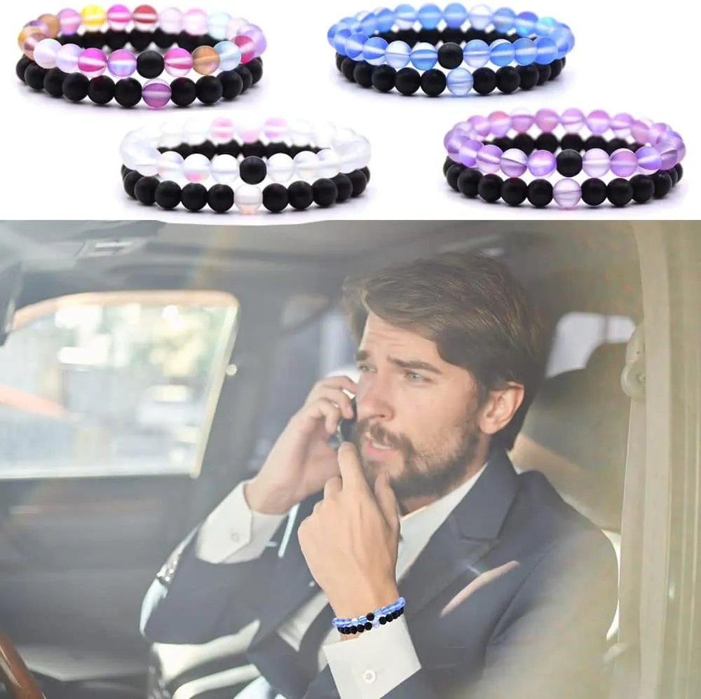 4 Set Matching Bracelets Couples Bracelets Friendship Bracelets Beaded Bracelets His And Hers 8mm Natural Stone Matching Bracelets For Couples Elastic Stretch Bracelets For Women Men