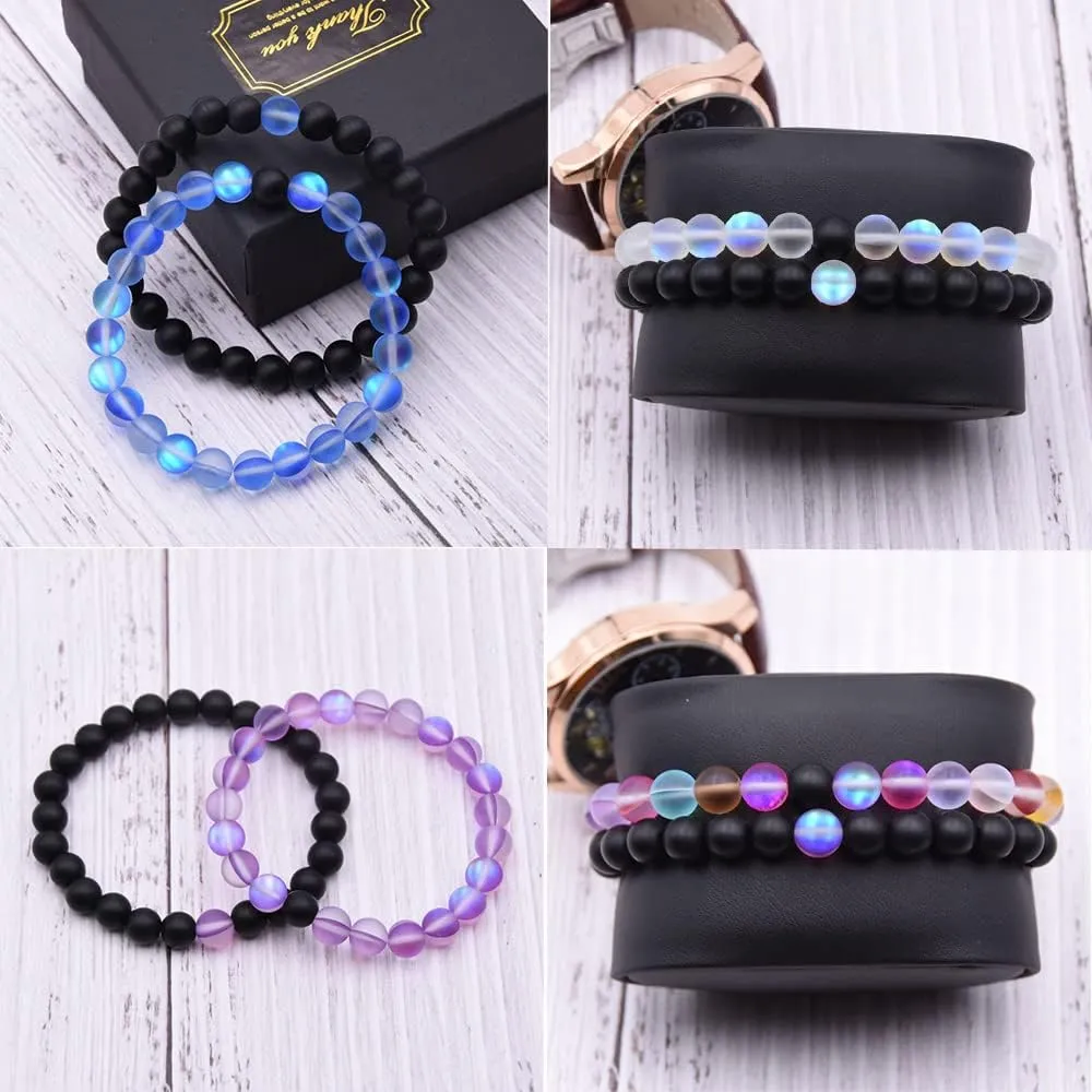 4 Set Matching Bracelets Couples Bracelets Friendship Bracelets Beaded Bracelets His And Hers 8mm Natural Stone Matching Bracelets For Couples Elastic Stretch Bracelets For Women Men