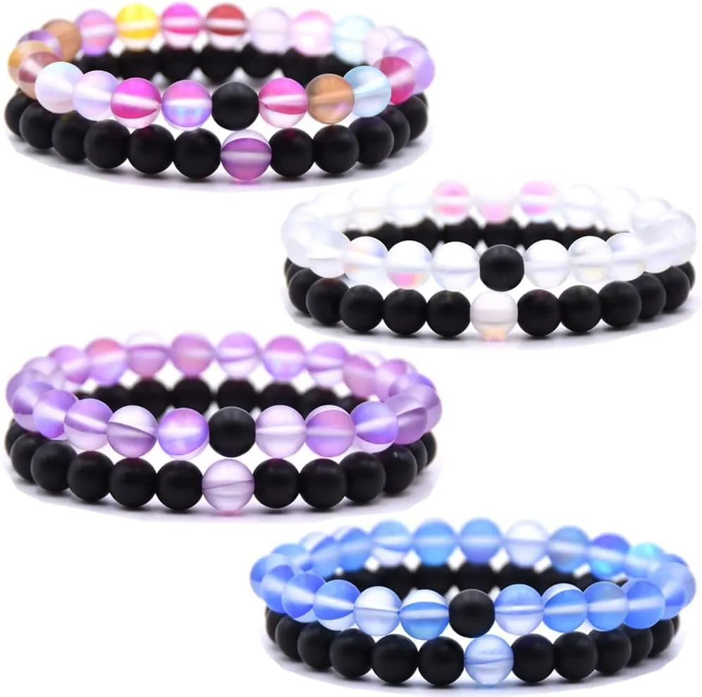 4 Set Matching Bracelets Couples Bracelets Friendship Bracelets Beaded Bracelets His And Hers 8mm Natural Stone Matching Bracelets For Couples Elastic Stretch Bracelets For Women Men