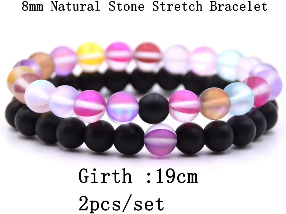 4 Set Matching Bracelets Couples Bracelets Friendship Bracelets Beaded Bracelets His And Hers 8mm Natural Stone Matching Bracelets For Couples Elastic Stretch Bracelets For Women Men
