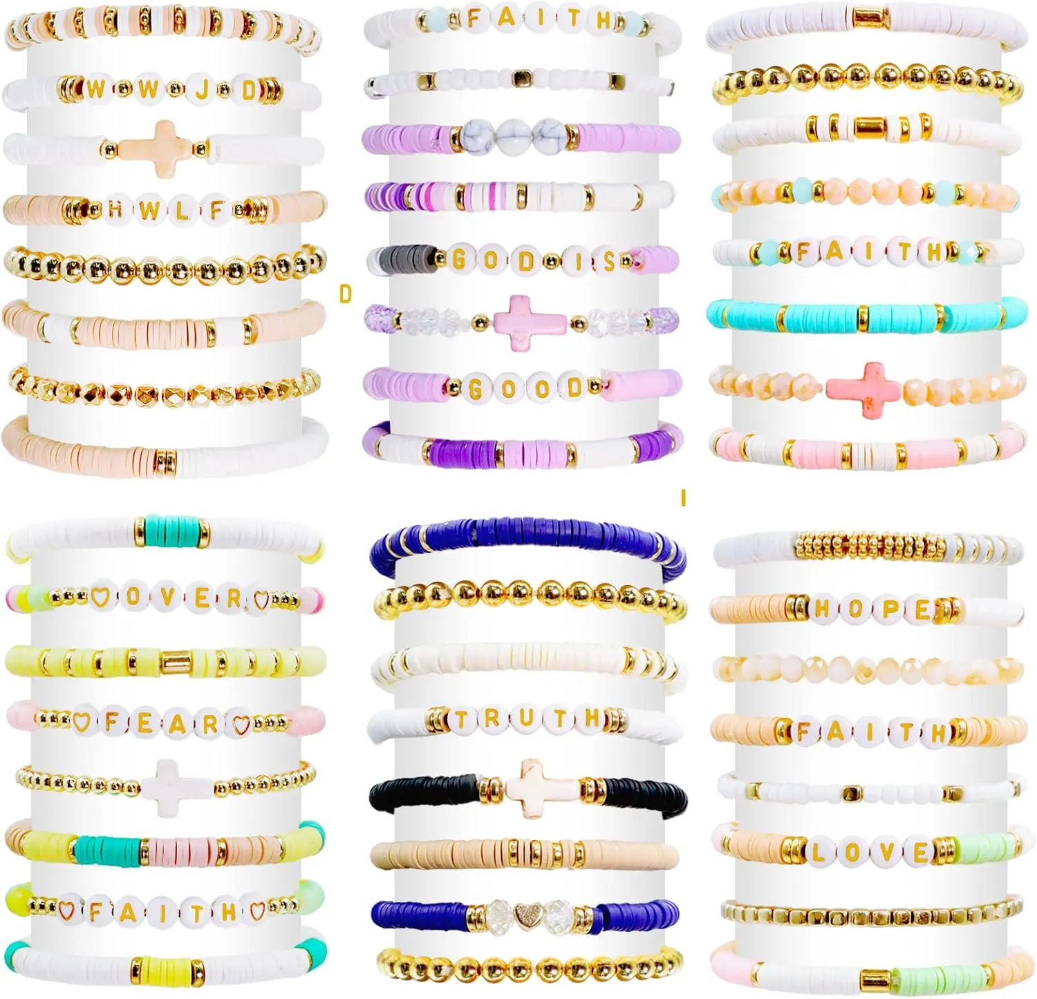 48 Pcs WWJD Bracelets Jesus Bracelets Christian Bracelets Bulk for Kids Colorful Handmade Elastic Beaded Jesus Bracelets Jewelry