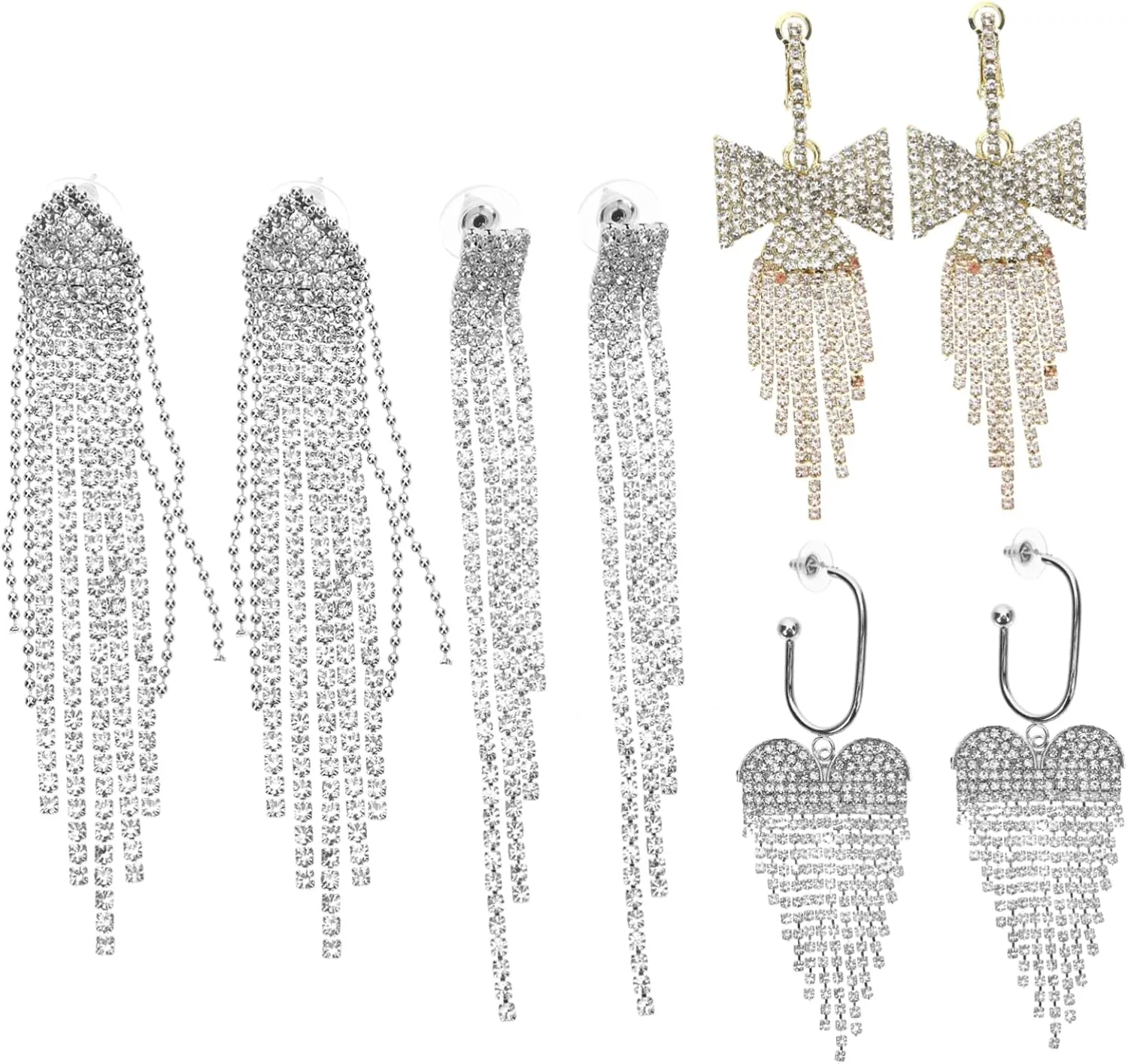 4pairs Sparkly Rhinestone Tassel Dangle Earrings of Chandelier Earrings for Women for Parties Weddings and Daily Wear