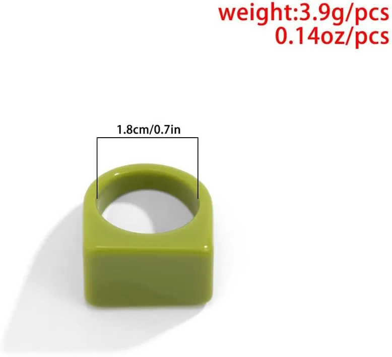4Pcs Chunky Acrylic Wide Band Rings Stackable for Women Trendy, Unique Colorful Thick Plastic Square Ring Set Stack Knuckle Finger Y2K Party Jewelry Gift