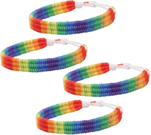 4pcs Unisex Rainbow Woven Bracelet Adjustable Friendship Wristband for Men Women