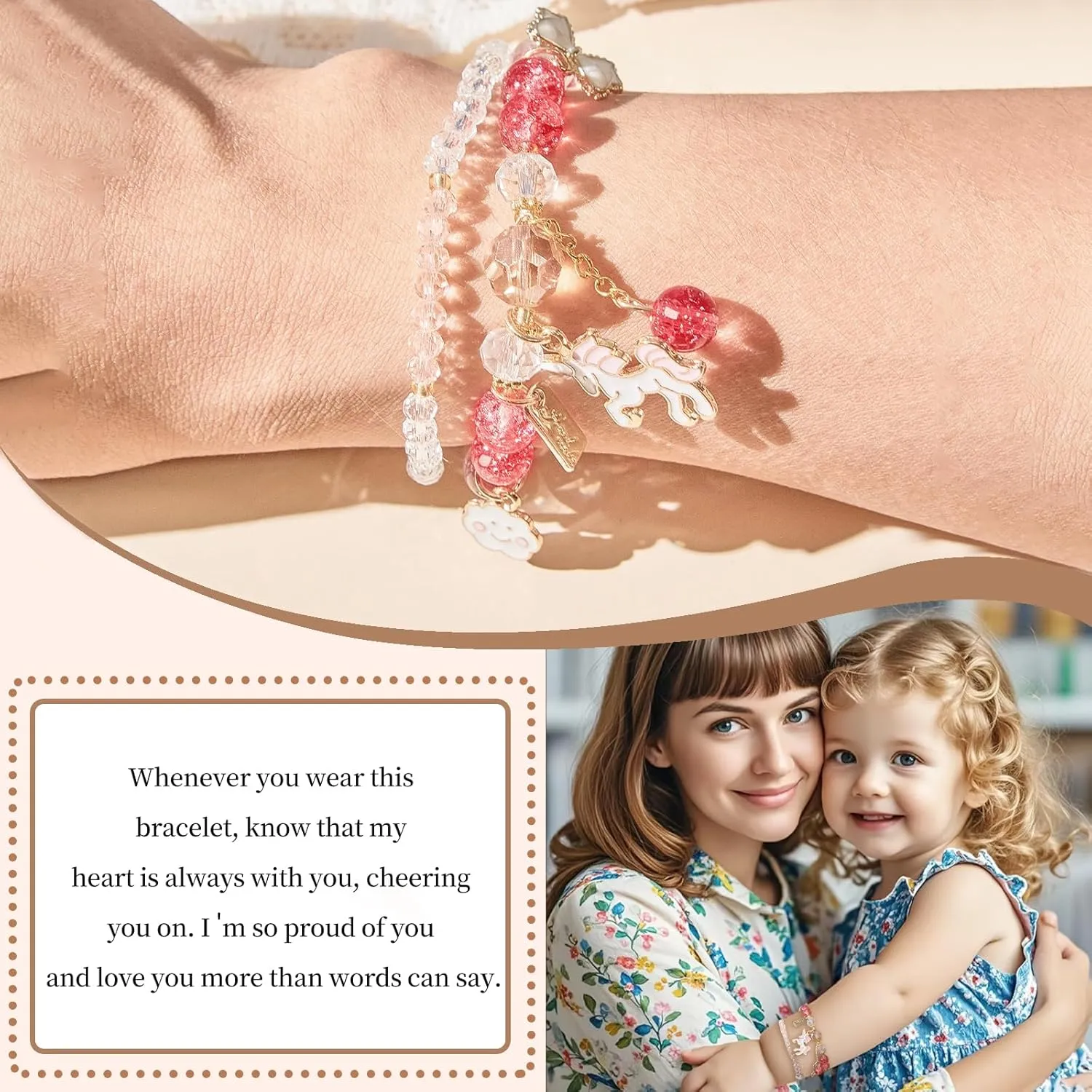 5-13 Year Old Girl Birthday Gifts, 3PCS Cute Unicorn Bracelets Set with Necklace Birthday Bracelets Charm Bracelets Pink Crystal Bead Elastic Bracelets Birthday Christmas Jewelry Present for Daughter Niece Granddaughter Girl