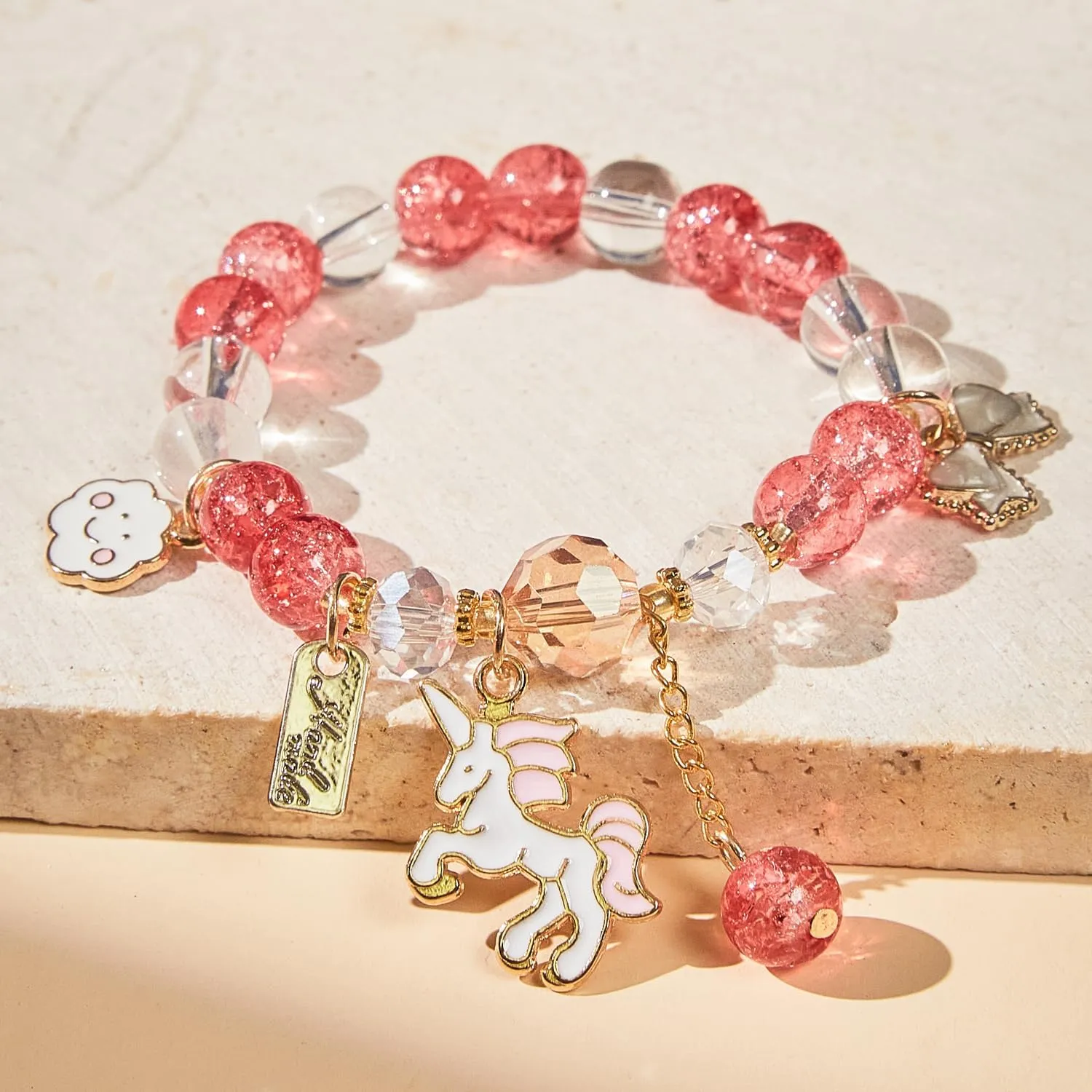 5-13 Year Old Girl Birthday Gifts, 3PCS Cute Unicorn Bracelets Set with Necklace Birthday Bracelets Charm Bracelets Pink Crystal Bead Elastic Bracelets Birthday Christmas Jewelry Present for Daughter Niece Granddaughter Girl