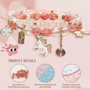 5-13 Year Old Girl Birthday Gifts, 3PCS Cute Unicorn Bracelets Set with Necklace Birthday Bracelets Charm Bracelets Pink Crystal Bead Elastic Bracelets Birthday Christmas Jewelry Present for Daughter Niece Granddaughter Girl