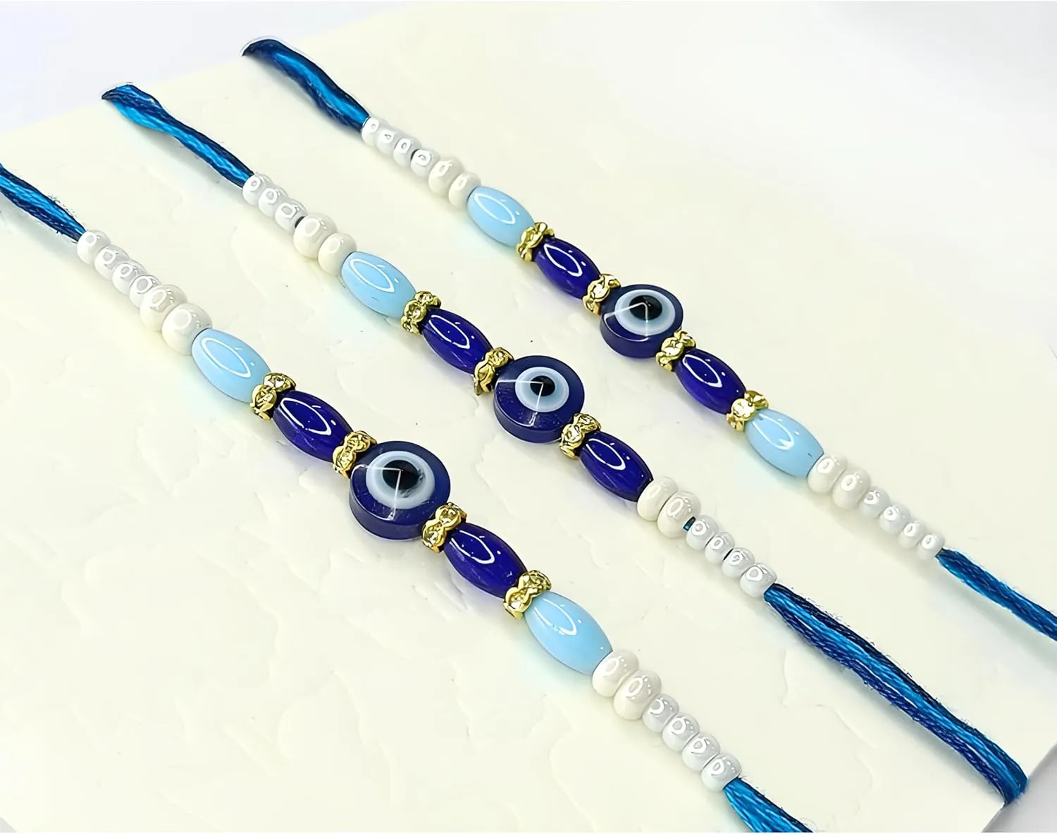 5 Pc Evil Eye Rakhi for Brother Bhaiya Bhabhi Traditional Handmade Quality Assorted Designer Rakhi Thread Rakhdi Bracelets Rakshabandhan Gift