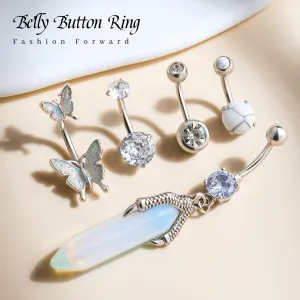 5Pcs Belly Button Rings for Women Surgical Steel Titanium Long Floating belly button rings Dangle Navel Belly Button Piercing Kit Pink Purple Blue Body Jewelry
