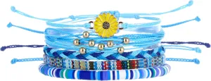 5Pcs Bohemia Sunflower String Bracelets Anklets Handmade Adjustable Braided Waterproof Sunflower Charms Beaded Bracelets Friendship Rope Bracelets for Women Men Summer Surfer Jewelry Gifts