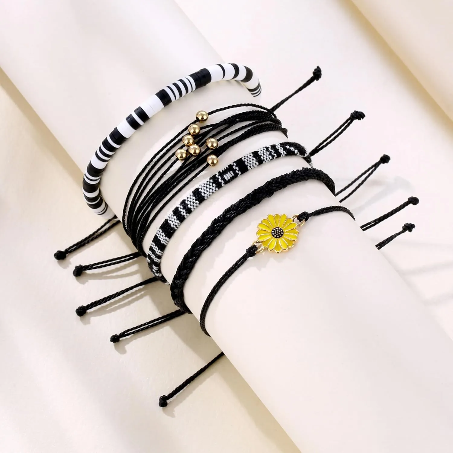 5Pcs Bohemia Sunflower String Bracelets Anklets Handmade Adjustable Braided Waterproof Sunflower Charms Beaded Bracelets Friendship Rope Bracelets for Women Men Summer Surfer Jewelry Gifts