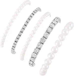 5Pcs Imitation Pearl Beads Stackable Layered Stretch Bracelets Vintage Resin Star Heart Butterfly Flower Beaded Elastic Bracelets Gold Beads Disc Bracelets for Women Teen Girls Jewelry