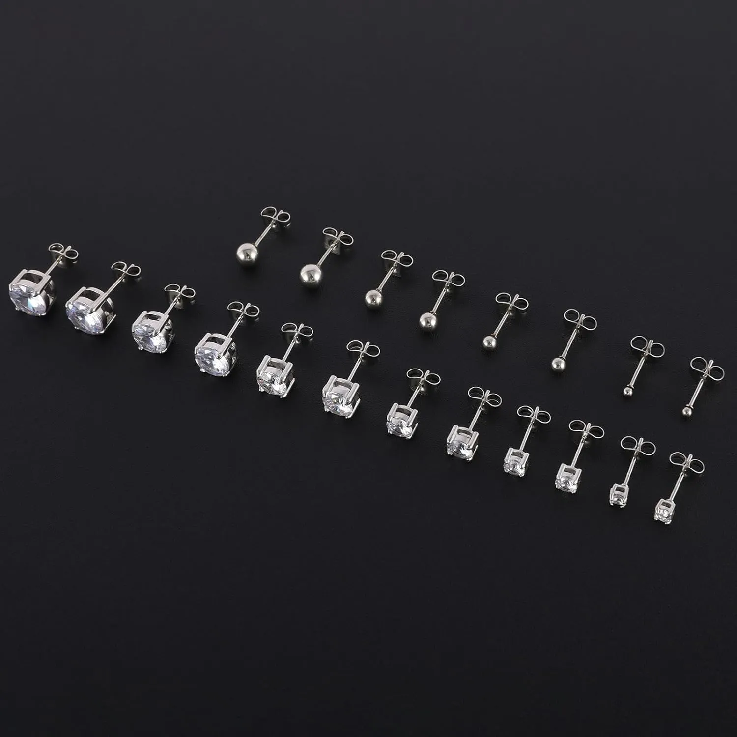 6 Pairs Surgical Stainless Steel Cubic Zirconia Stud Earrings Set, 18K Gold Plated Round Square Princess Cut Clear CZ Stud Earrings for Women