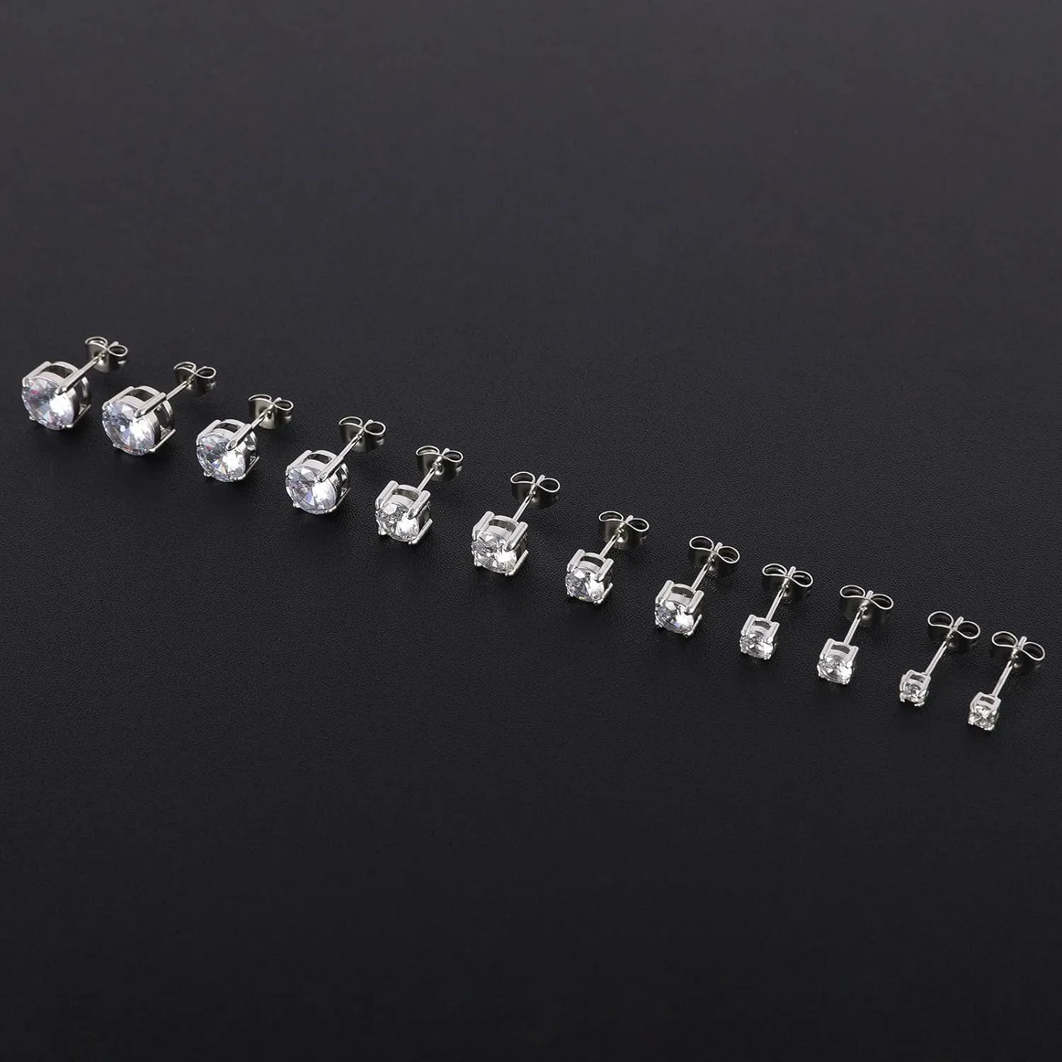 6 Pairs Surgical Stainless Steel Cubic Zirconia Stud Earrings Set, 18K Gold Plated Round Square Princess Cut Clear CZ Stud Earrings for Women