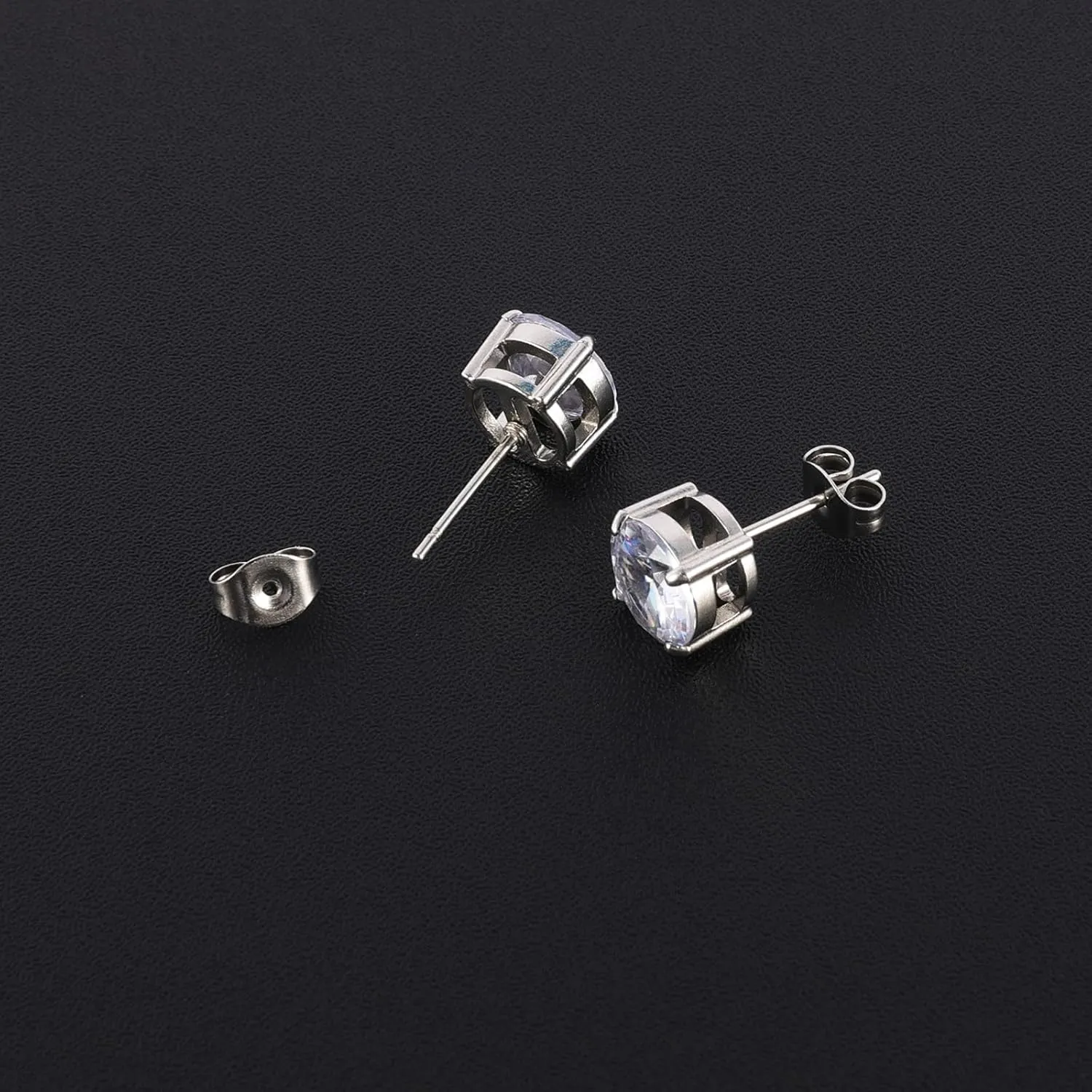 6 Pairs Surgical Stainless Steel Cubic Zirconia Stud Earrings Set, 18K Gold Plated Round Square Princess Cut Clear CZ Stud Earrings for Women