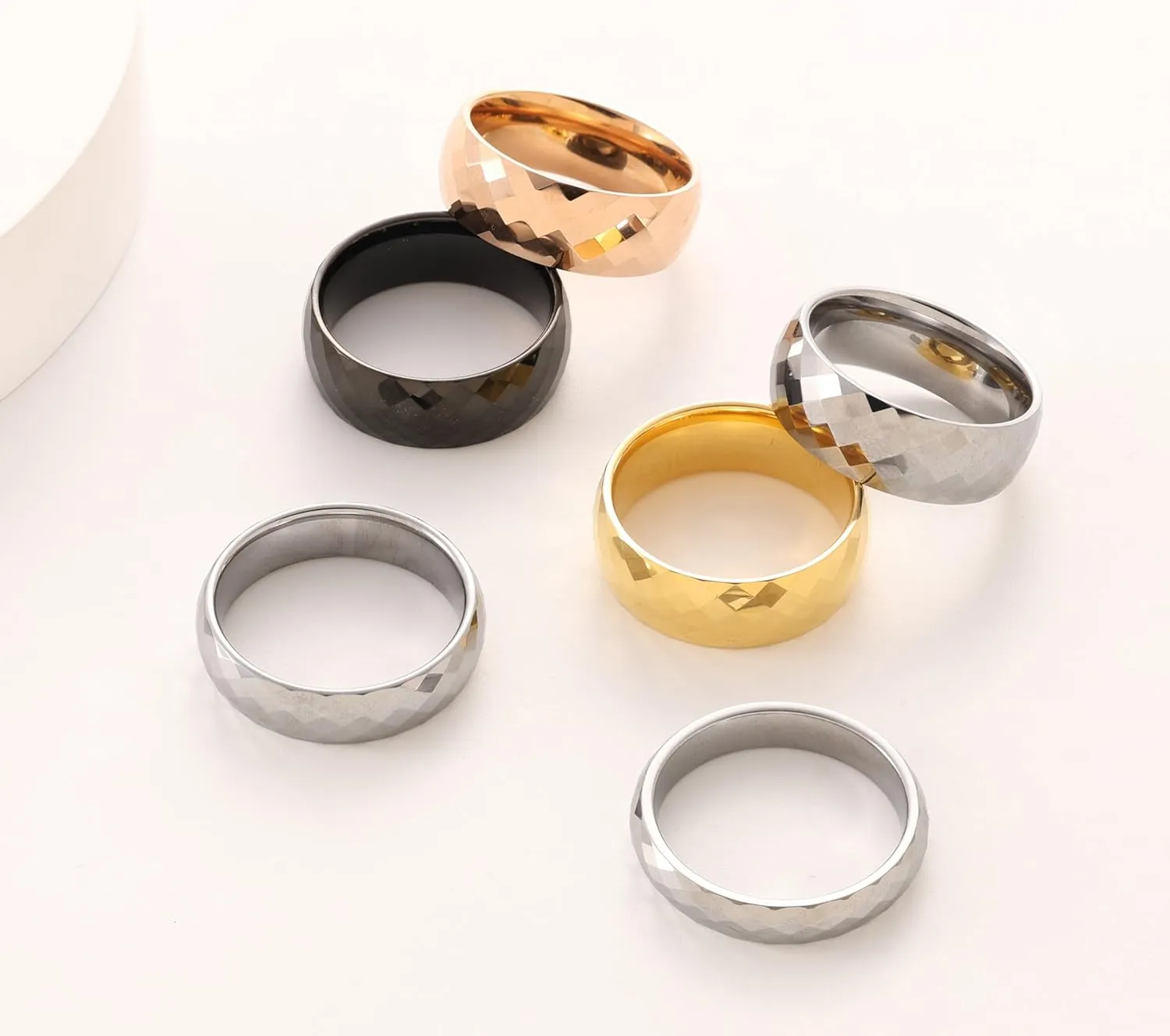 6mm/8mm Tungsten Rings for Men Women, Rose Gold/Gold/Silver Wedding Band Multi-Faceted Engagement Promise Ring for Couple Comfort Fit