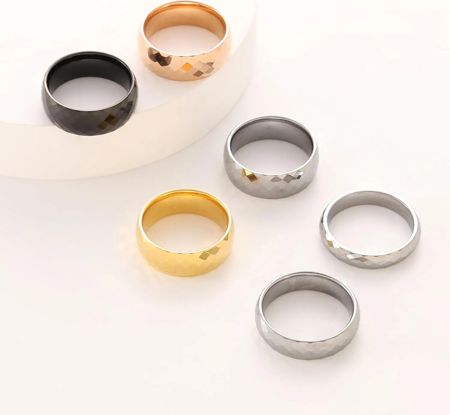6mm/8mm Tungsten Rings for Men Women, Rose Gold/Gold/Silver Wedding Band Multi-Faceted Engagement Promise Ring for Couple Comfort Fit