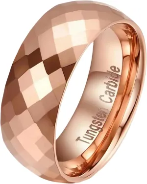 6mm/8mm Tungsten Rings for Men Women, Rose Gold/Gold/Silver Wedding Band Multi-Faceted Engagement Promise Ring for Couple Comfort Fit