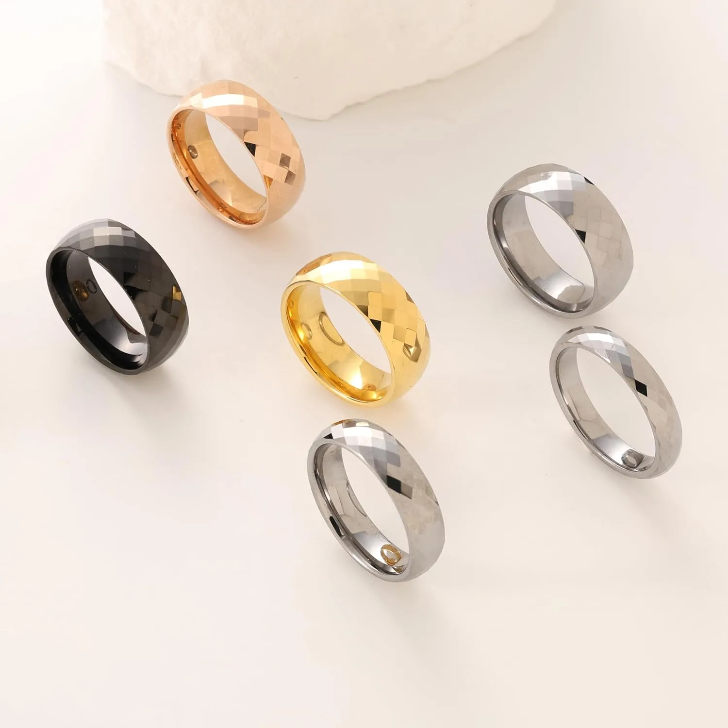 6mm/8mm Tungsten Rings for Men Women, Rose Gold/Gold/Silver Wedding Band Multi-Faceted Engagement Promise Ring for Couple Comfort Fit