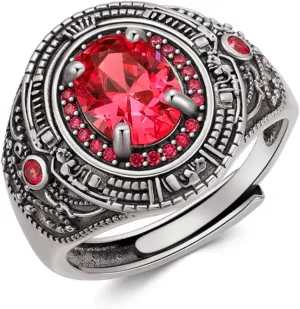 79mm Oval Cut Blue Topaz/Ruby/Emerald/Black Onyx Ring for Men 925 Sterling Silver Vintage Style Gemstone Handmade Mens Ring for Dad Father Adjustable Size 7