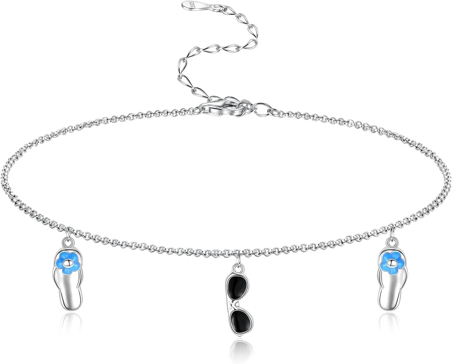 925 Sterling Silver Anklets for Women Adjustable Summer Charms Ankle Bracelets Beach Jewelry