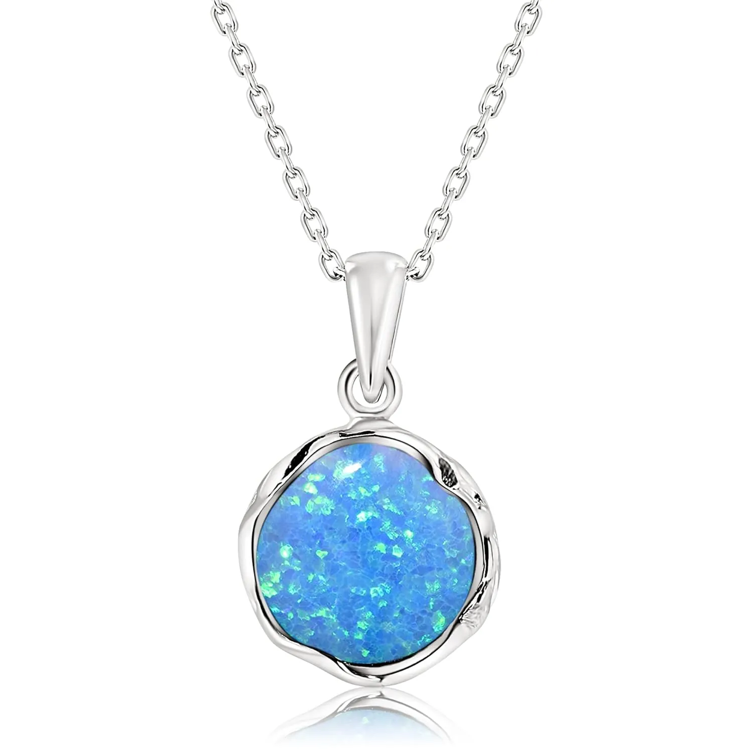 925 Sterling Silver Blue Opal Necklace Women - Blue Opal Pendant Necklace Silver- October Birthstone Necklace - Silver Jewelry for Women- Minimalist Jewelry- Birthstone Necklaces