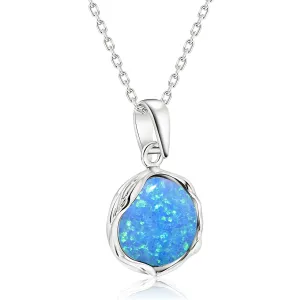 925 Sterling Silver Blue Opal Necklace Women - Blue Opal Pendant Necklace Silver- October Birthstone Necklace - Silver Jewelry for Women- Minimalist Jewelry- Birthstone Necklaces