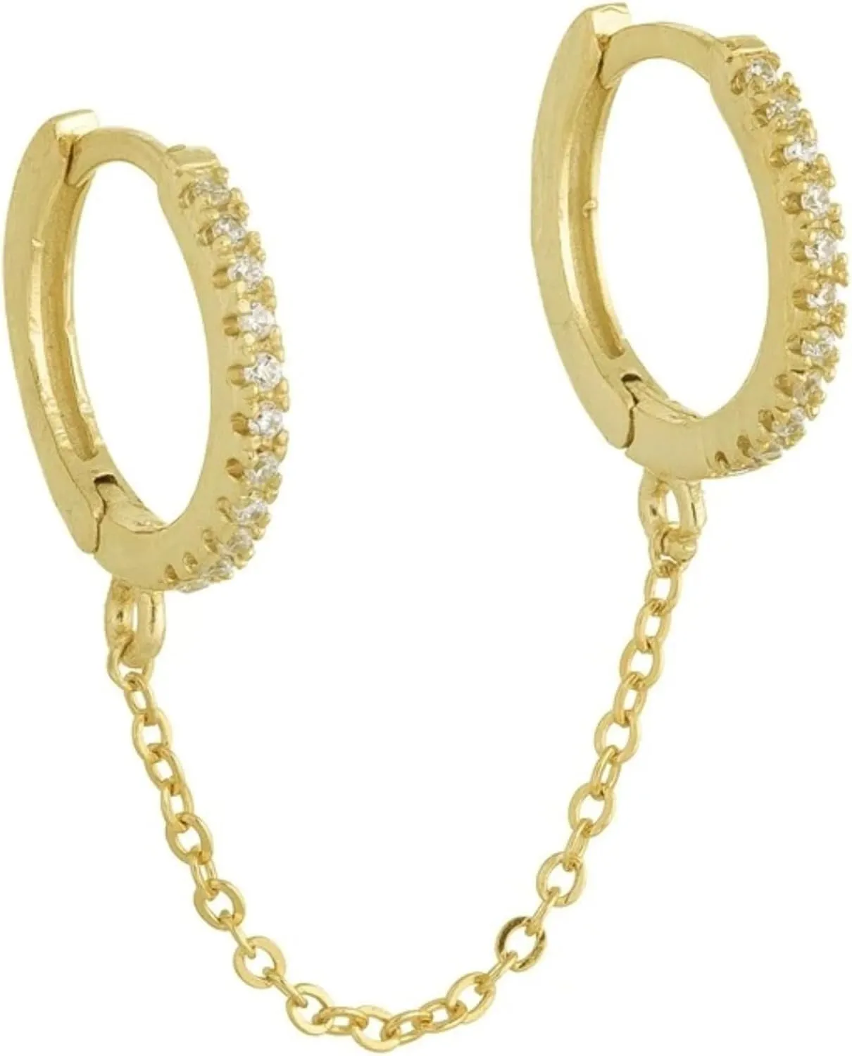 925 Sterling Silver Double Piercing Earrings For Women, Double Hole Link Chain Circle Hoop Earrings Zircon Star Lightning, Double Hoop Earrings, Double Twist Hoop Earrings, Double Piercing