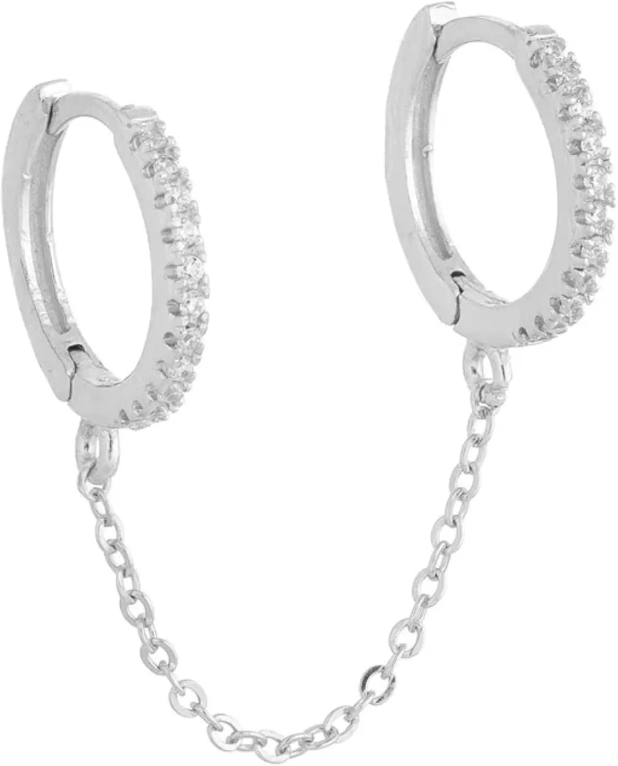 925 Sterling Silver Double Piercing Earrings For Women, Double Hole Link Chain Circle Hoop Earrings Zircon Star Lightning, Double Hoop Earrings, Double Twist Hoop Earrings, Double Piercing