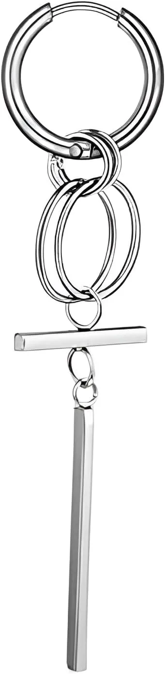 925 Sterling Silver Edgy Earrings For Men And Women, 14K Filled Gold 1 Pieces Hinged Hoop Dangle Earrings Huggie Hoop Earrings Long Chain Pendant Earrings, Goth Earrings, Grunge Earrings