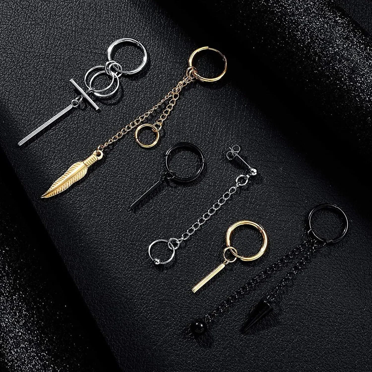 925 Sterling Silver Edgy Earrings For Men And Women, 14K Filled Gold 1 Pieces Hinged Hoop Dangle Earrings Huggie Hoop Earrings Long Chain Pendant Earrings, Goth Earrings, Grunge Earrings