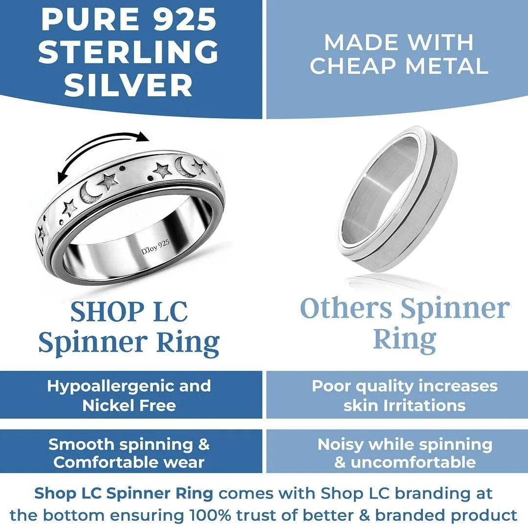 925 Sterling Silver Fidget Ring Spinner Moon Star Anxiety Ring for Women Men Platinum Plated Jewelry Stress Anxiety Relief Items Promise Engagement Wedding Band Birthday Gifts for Women