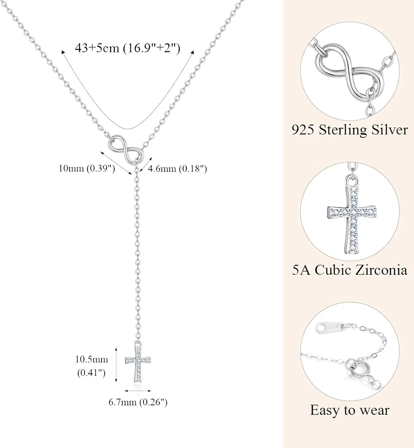 925 Sterling Silver Infinity Cross Necklace 18K White Gold Plated Small Danity Cross Necklace Confirmation Baptism Easter Religious Christian Gifts for Women Mom Sister Daughter Friend Niece
