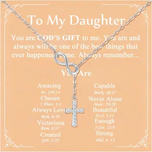 925 Sterling Silver Infinity Cross Necklace 18K White Gold Plated Small Danity Cross Necklace Confirmation Baptism Easter Religious Christian Gifts for Women Mom Sister Daughter Friend Niece