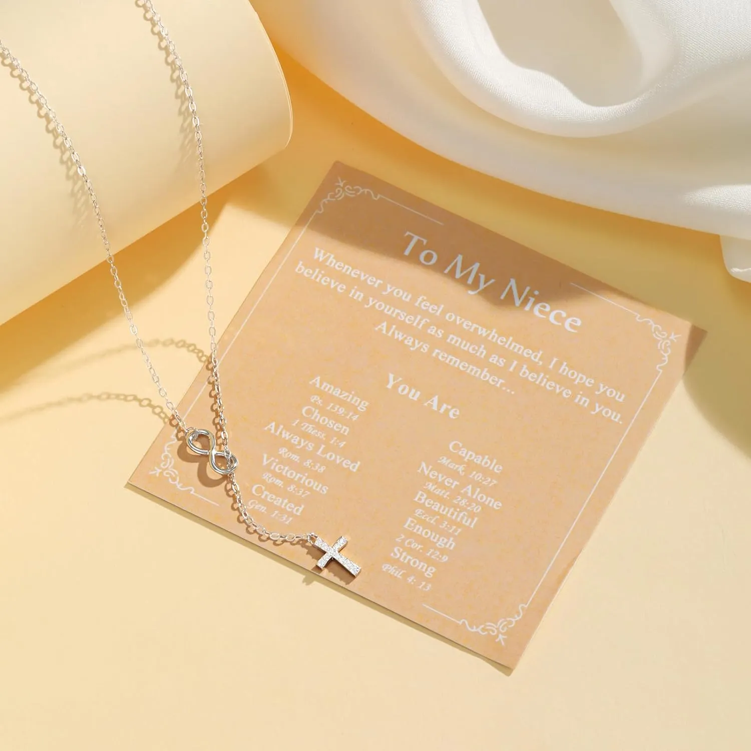 925 Sterling Silver Infinity Cross Necklace 18K White Gold Plated Small Danity Cross Necklace Confirmation Baptism Easter Religious Christian Gifts for Women Mom Sister Daughter Friend Niece