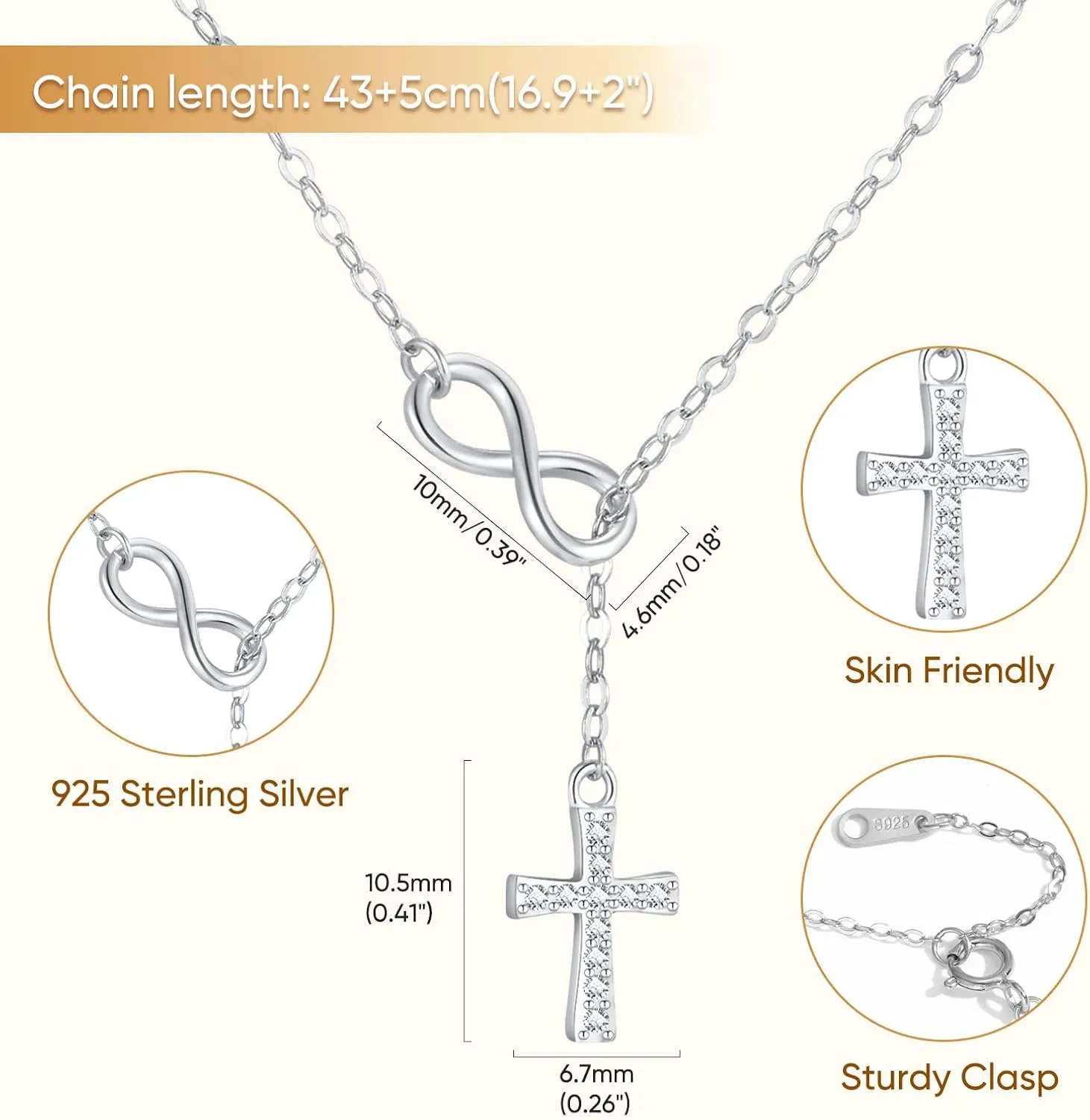 925 Sterling Silver Infinity Cross Necklace 18K White Gold Plated Small Danity Cross Necklace Confirmation Baptism Easter Religious Christian Gifts for Women Mom Sister Daughter Friend Niece